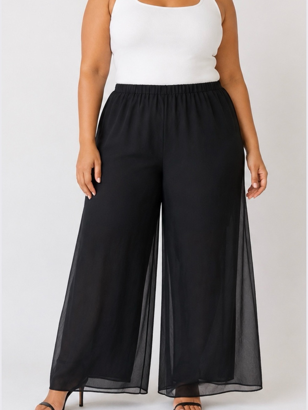 Alex Evenings Black Sheer Wide Leg Palazzo Pull On Formal Dress Pants